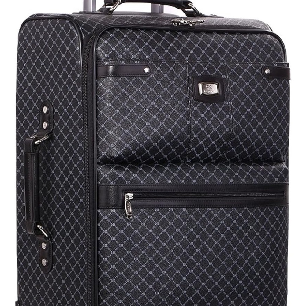 Rioni Signature Black Designer Spinner Luggage MANHATTAN with Silver Hardware